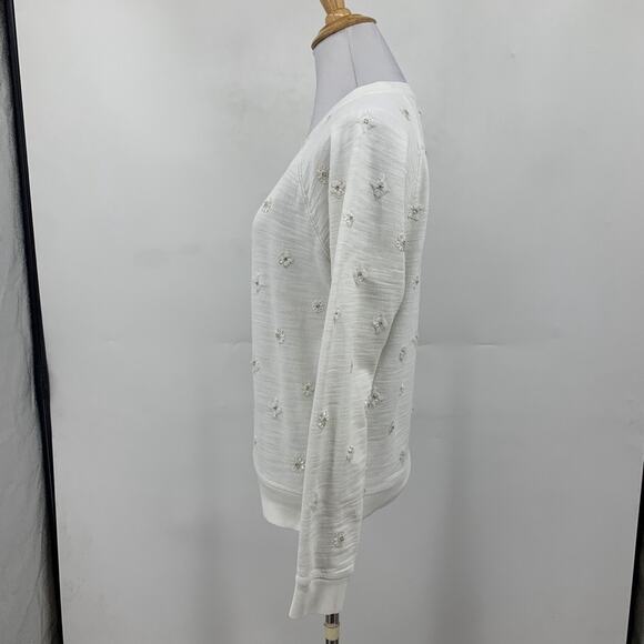 J Crew Sweatshirt Womens S Small Beaded Sequins Applique Crew Stretch Pullover - Picture 5 of 13